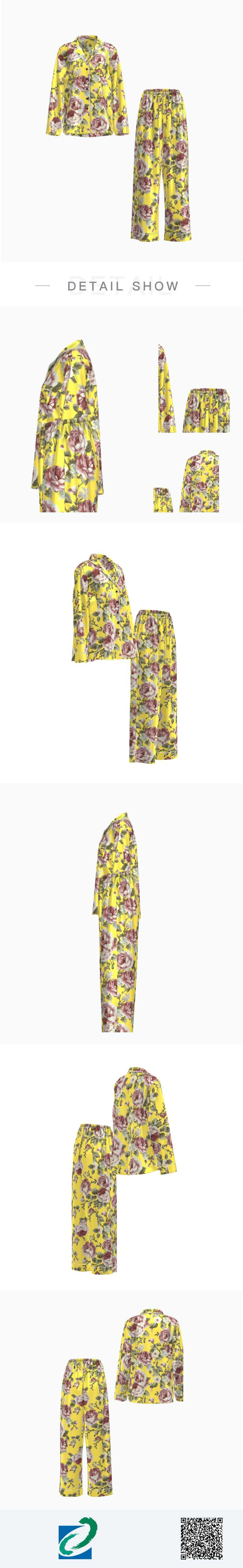 YX209牡丹紫藤印花真丝缎面睡衣套_1